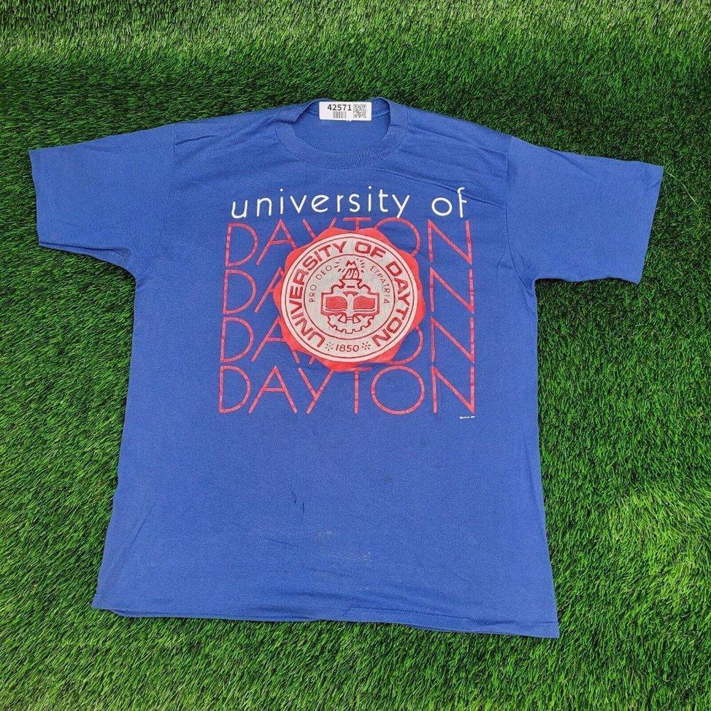 1986 University Of Dayton Shirt Blue 80S Single Shirt Retro Tee